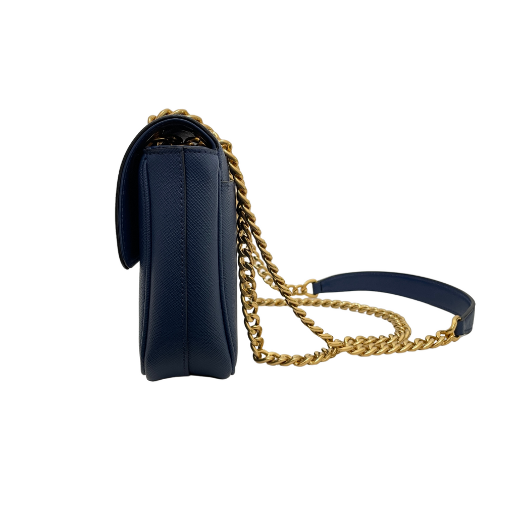 Prada Blue Leather 'Pattina' Shoulder Bag | Like New |