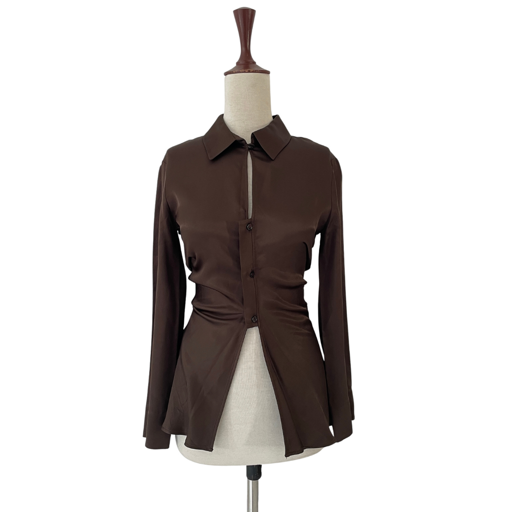 ZARA Brown Satin Collared Shirt | Brand New |