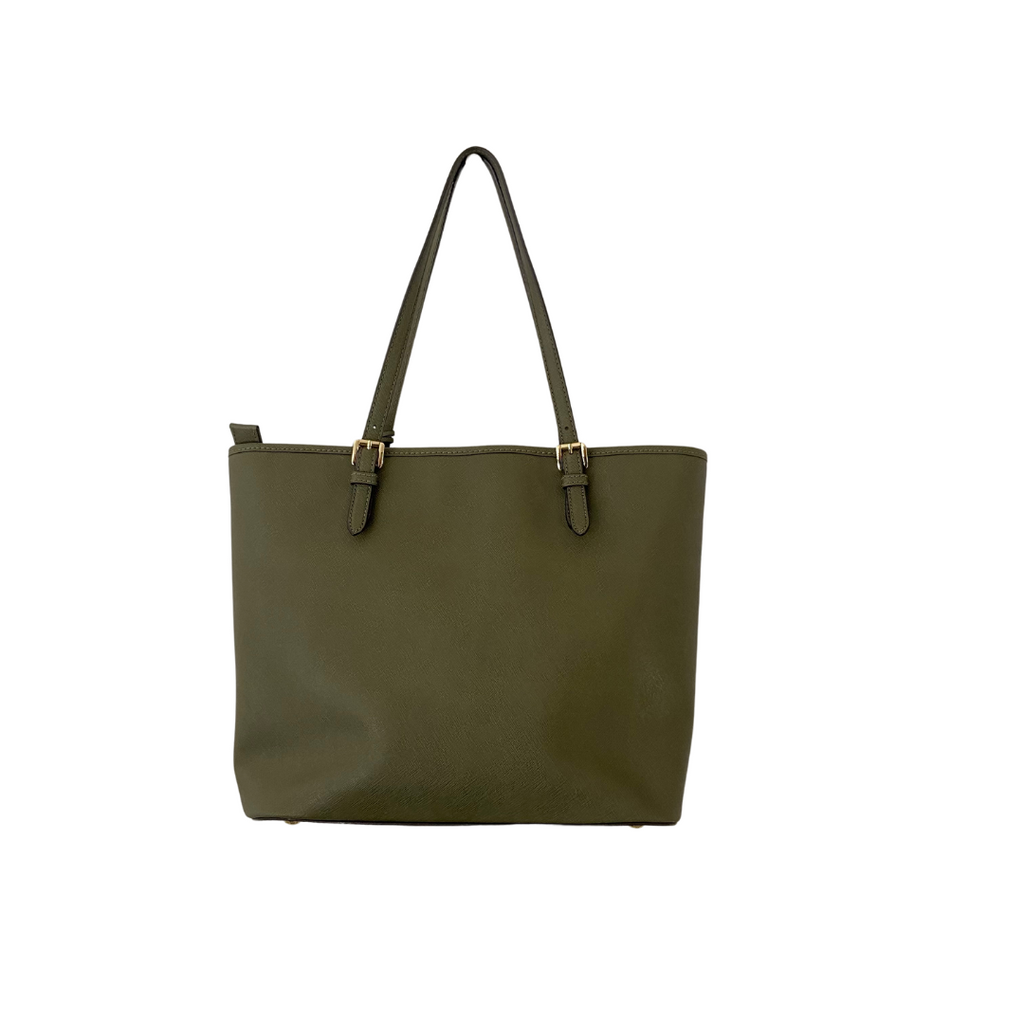 Michael Kors Army Green Saffiano Leather Jet Set Large Pocket Tote Bag | Gently Used |
