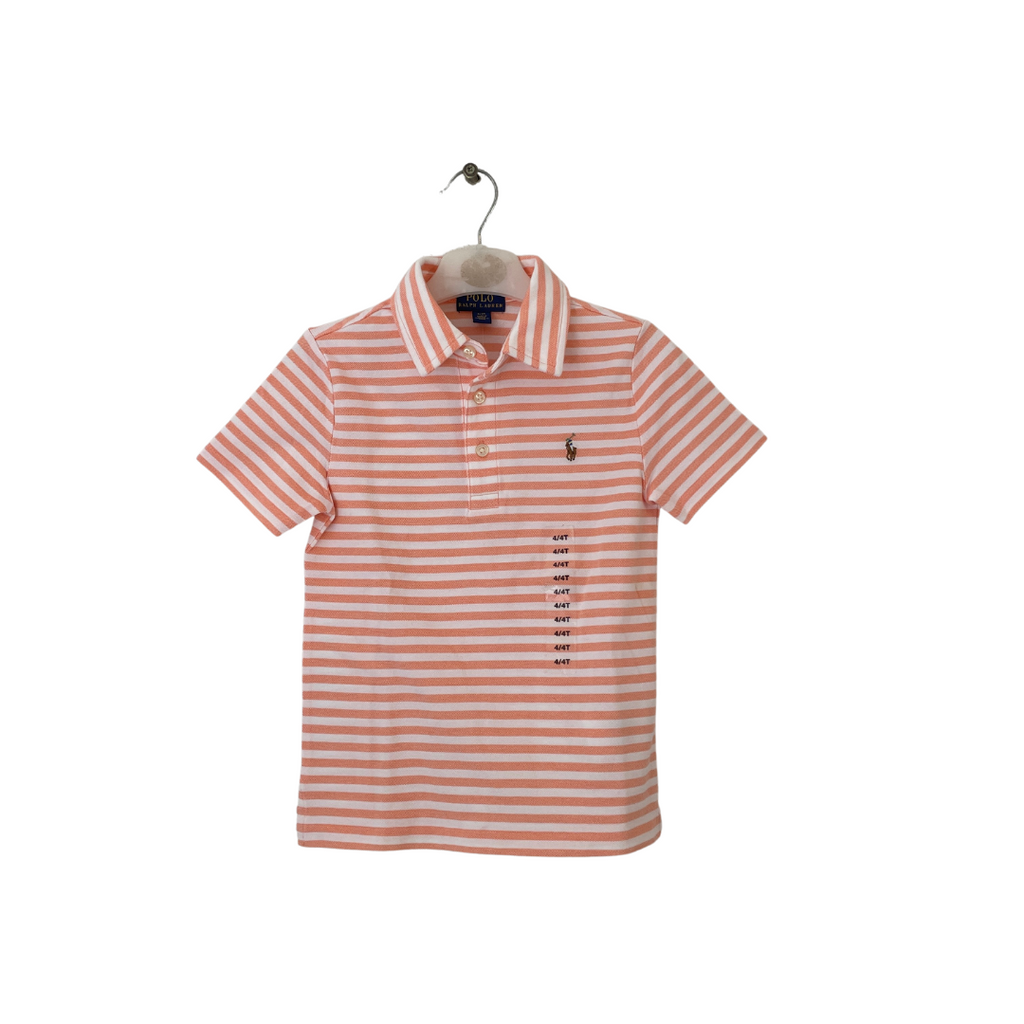 Ralph Lauren Peach & White Striped Polo Shirt (4 years) | Brand New |
