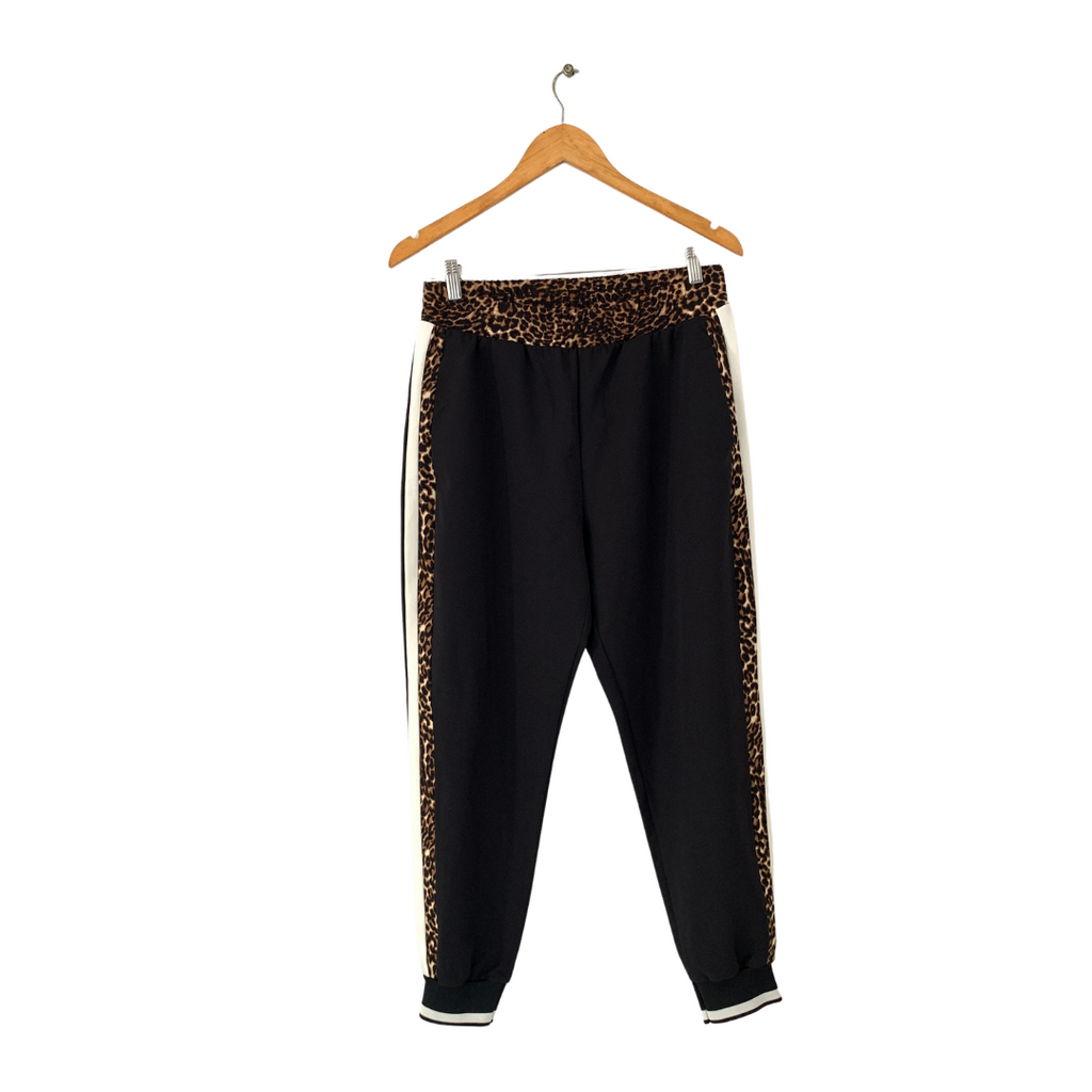 ZARA Black Jogger Pants with White & Cheetah Print Trim | Gently Used |