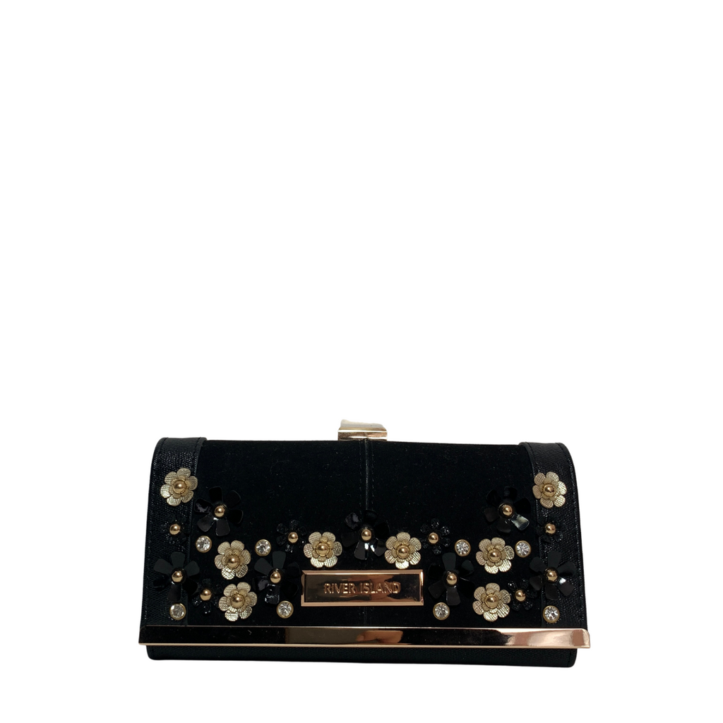 River Island Black Suede Floral Applique Wallet Purse | Like New |