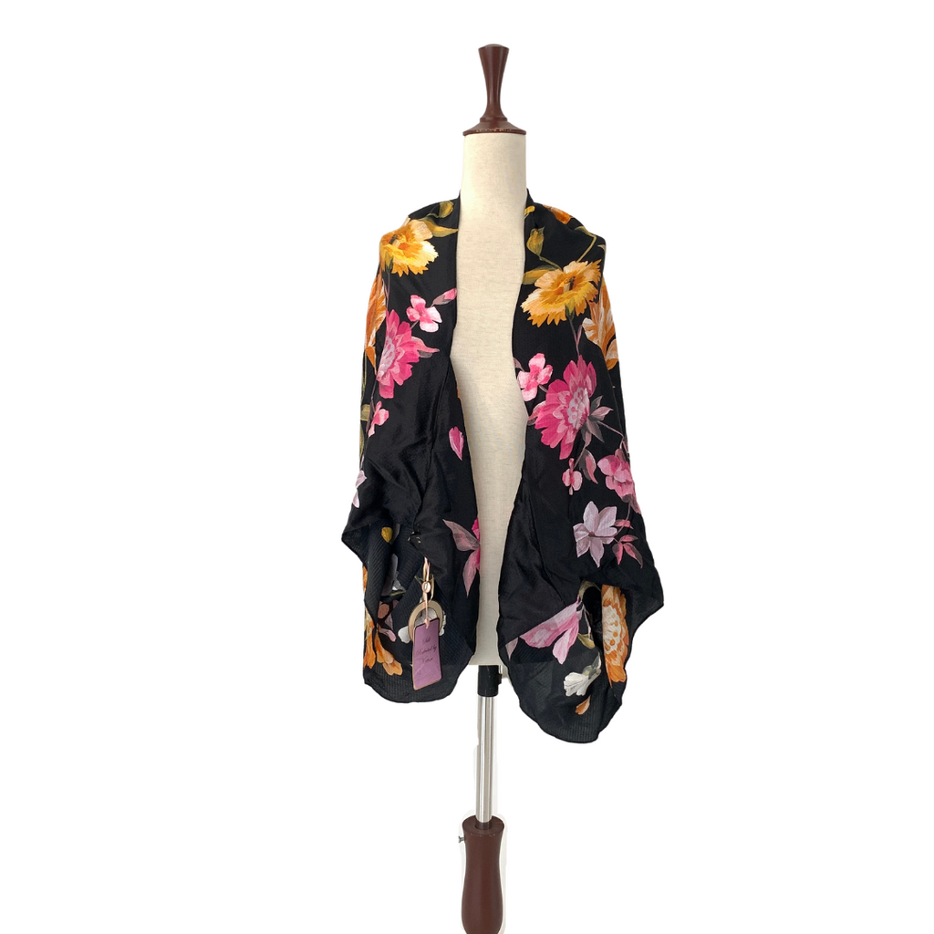 Ted Baker Black Printed Silk Cape Scarf | Brand New |
