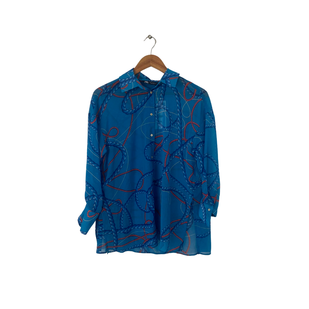 ZARA Blue Rope Print Sheer Shirt | Brand New |