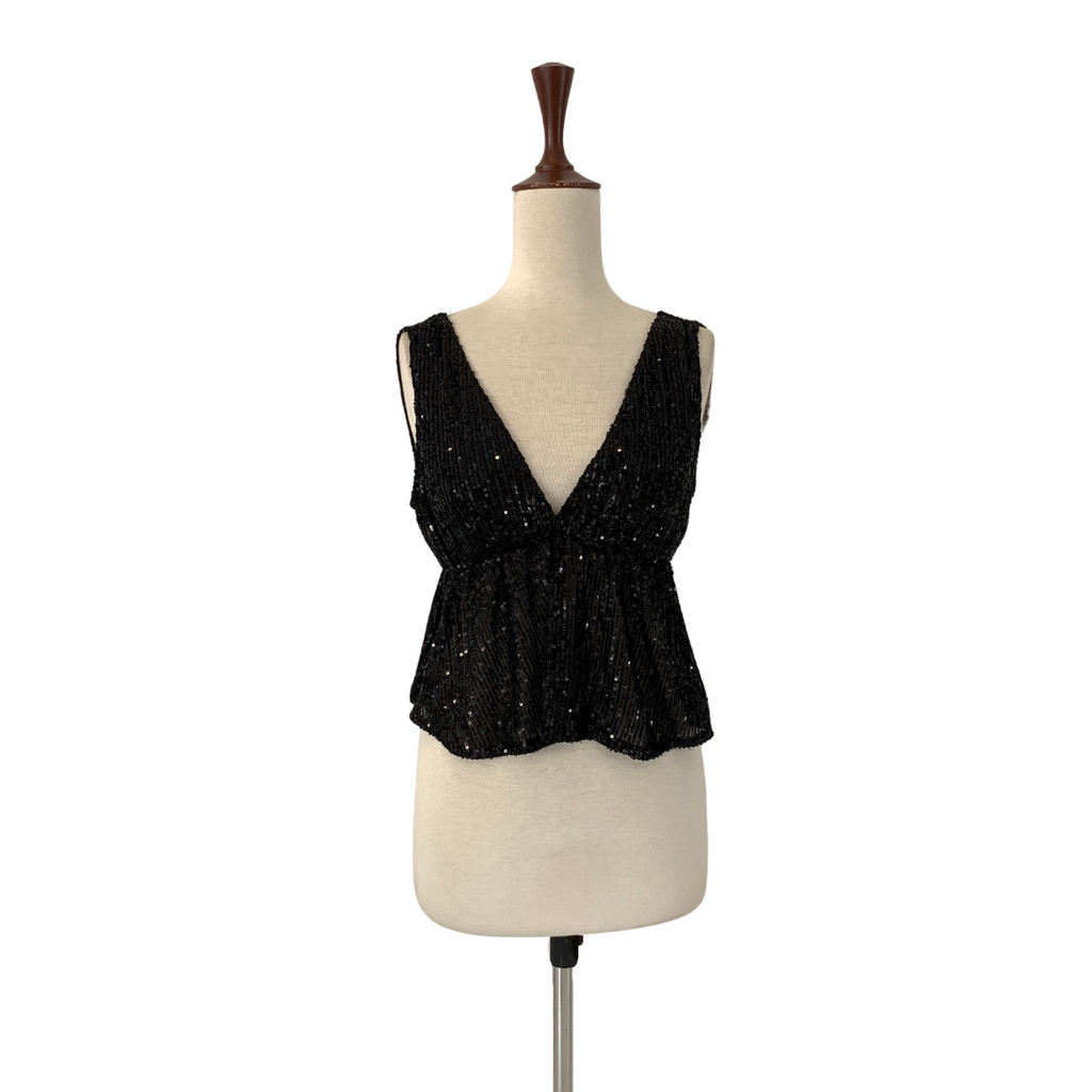 Pull & Bear Black Sequins Crop Top | Brand New |