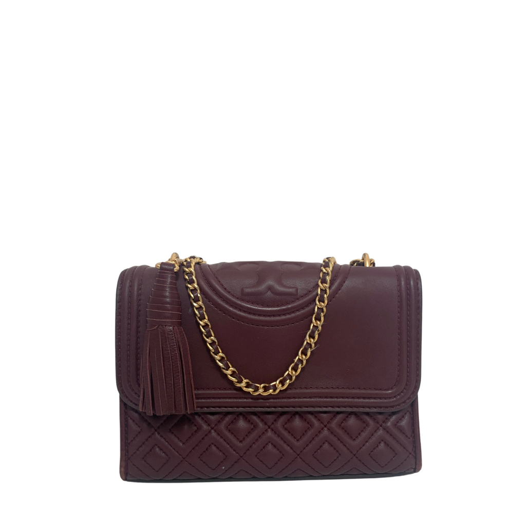 Tory Burch Maroon Leather Quilted 'Fleming' Shoulder Bag | Pre Loved |
