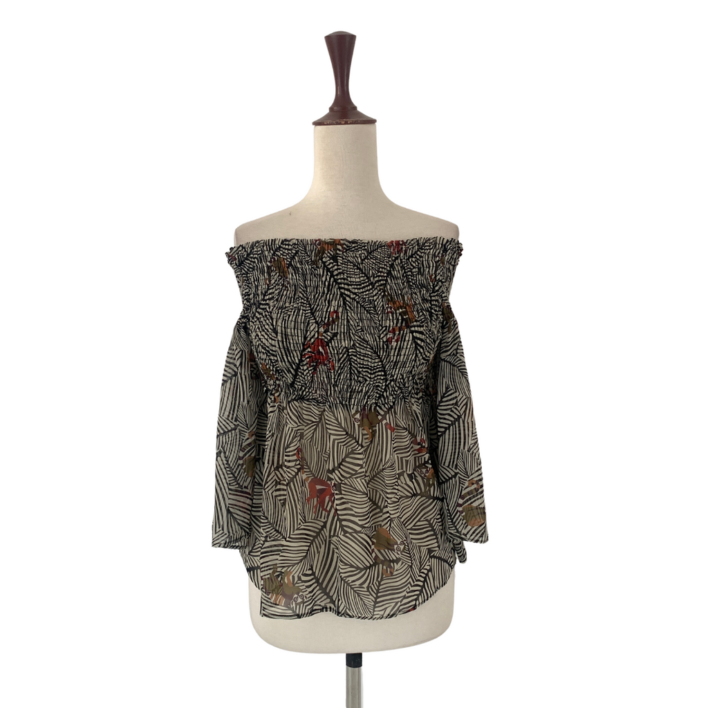 ZARA Black & White Printed Off-shoulder Top | Gently Used |
