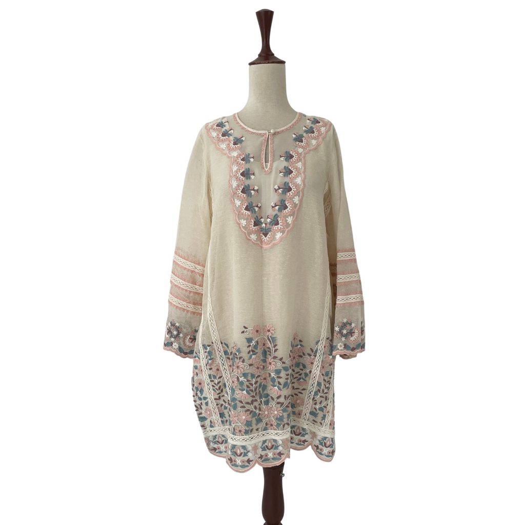 Sania Maskatiya Cream Cotton Net Kurta & Dupatta (3 pieces) | Gently Used |