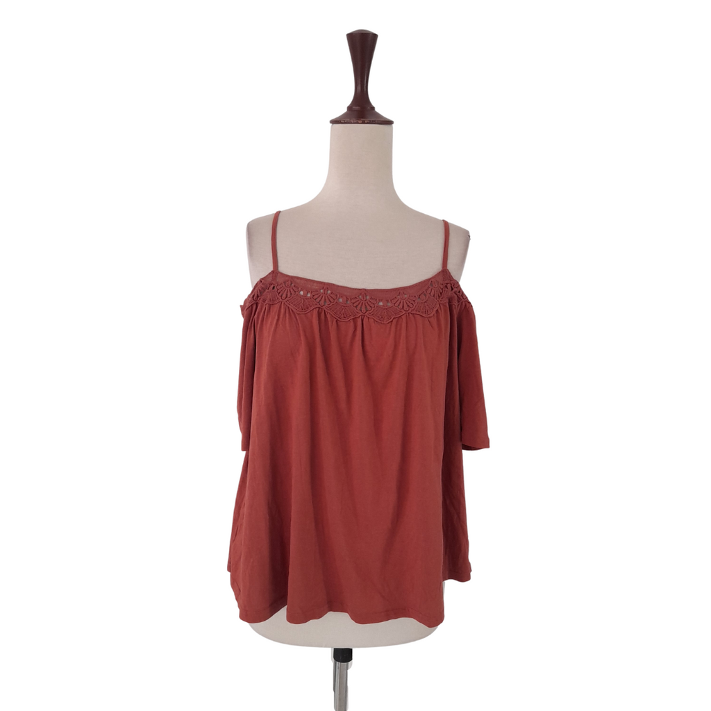 New Look Rust Lace Detail Cold Shoulder Top | Brand New |