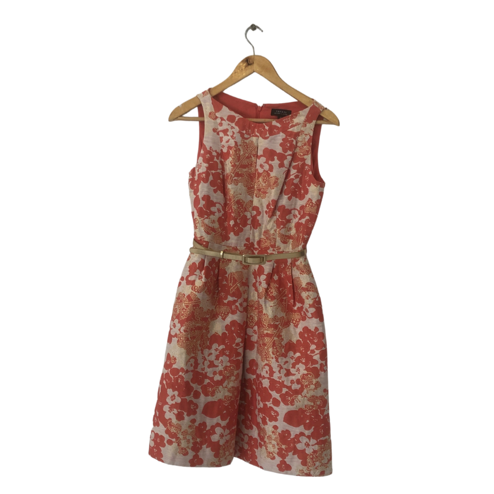 Tahari Peach & Gold Printed Sleeveless Dress | Gently Used |