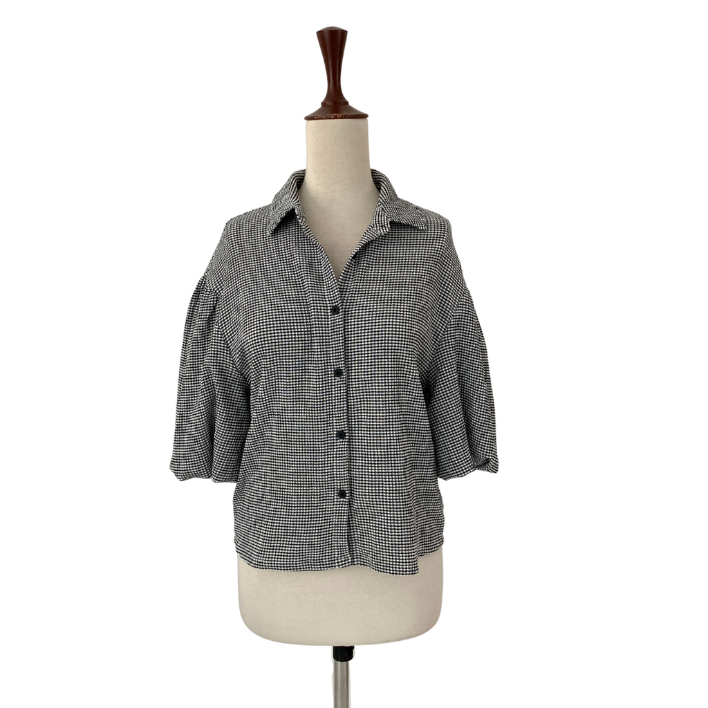 Mango Black & White Houndstooth Print Shirt | Gently Used |