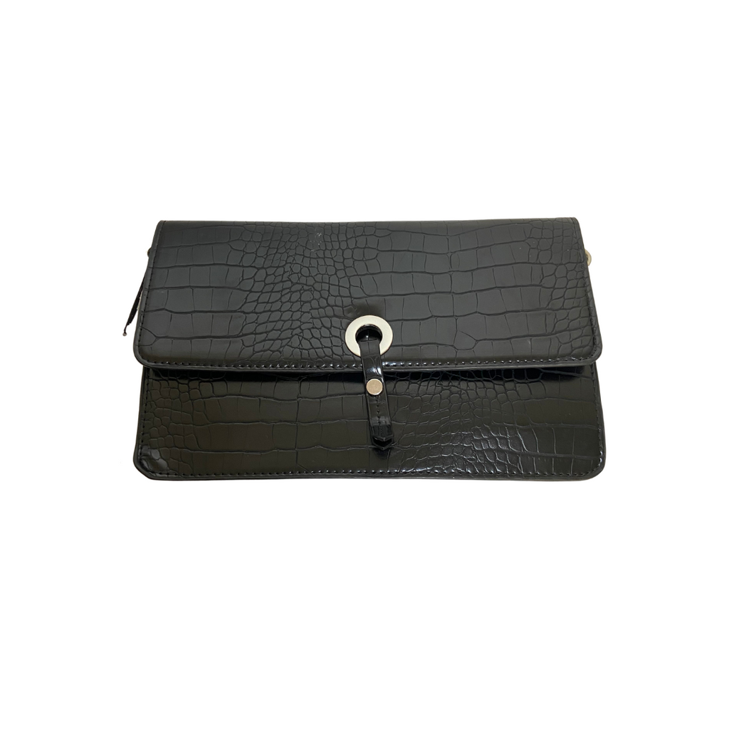 ZARA Black Croc Textured Convertible Clutch | Brand New |