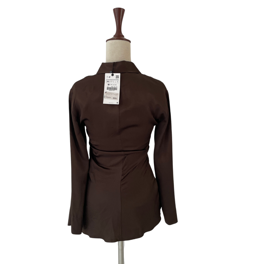 ZARA Brown Satin Collared Shirt | Brand New |
