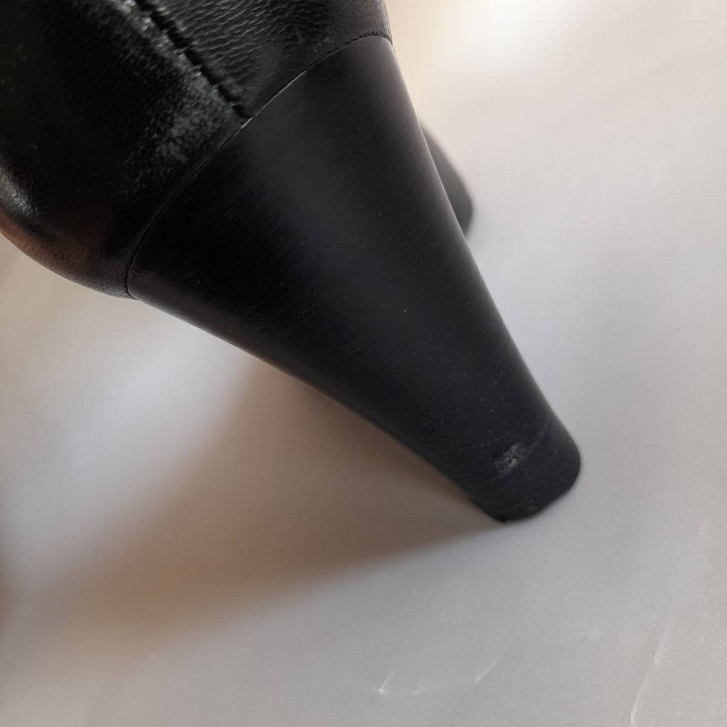 Tory Burch 'Laura' Black Leather Peep-toe Wedges | Pre Loved |