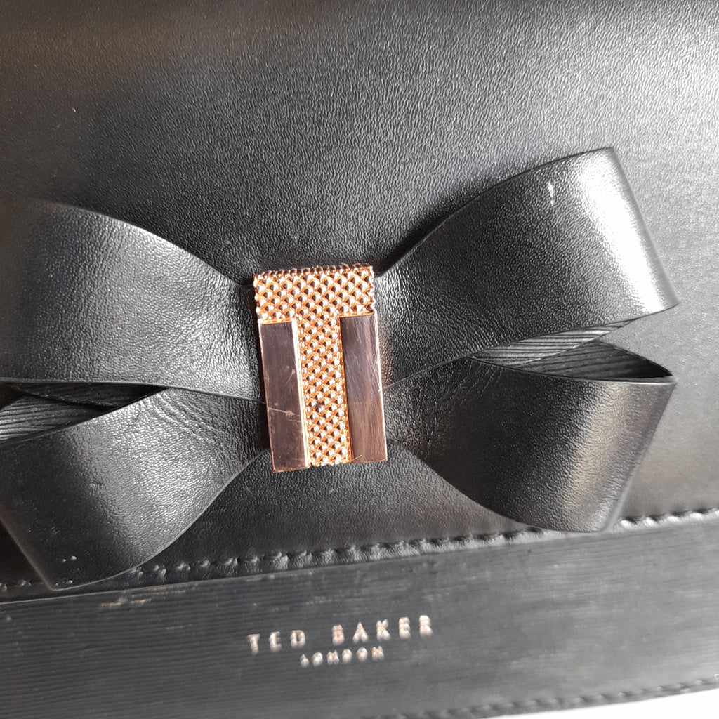 Ted Baker Black Leather Bow Detail Crossbody Bag | Pre Loved |