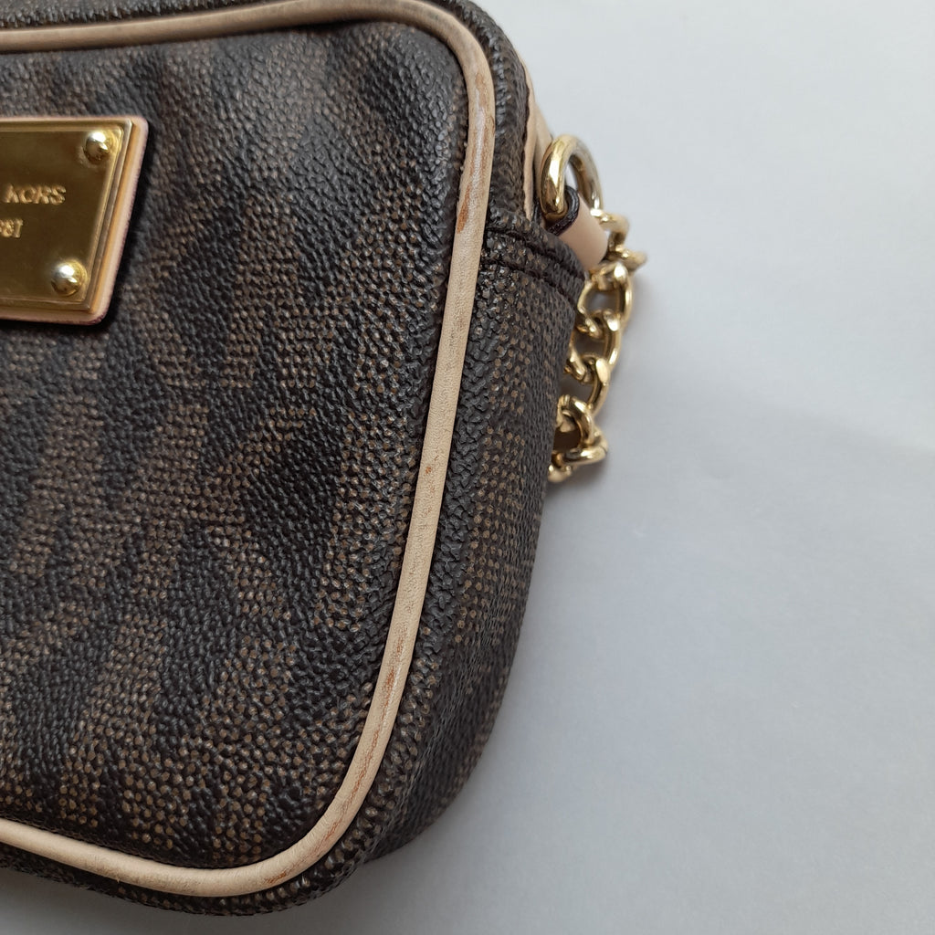 Michael Kors Brown Monogram Mini Crossbody Bag | Pre Loved |