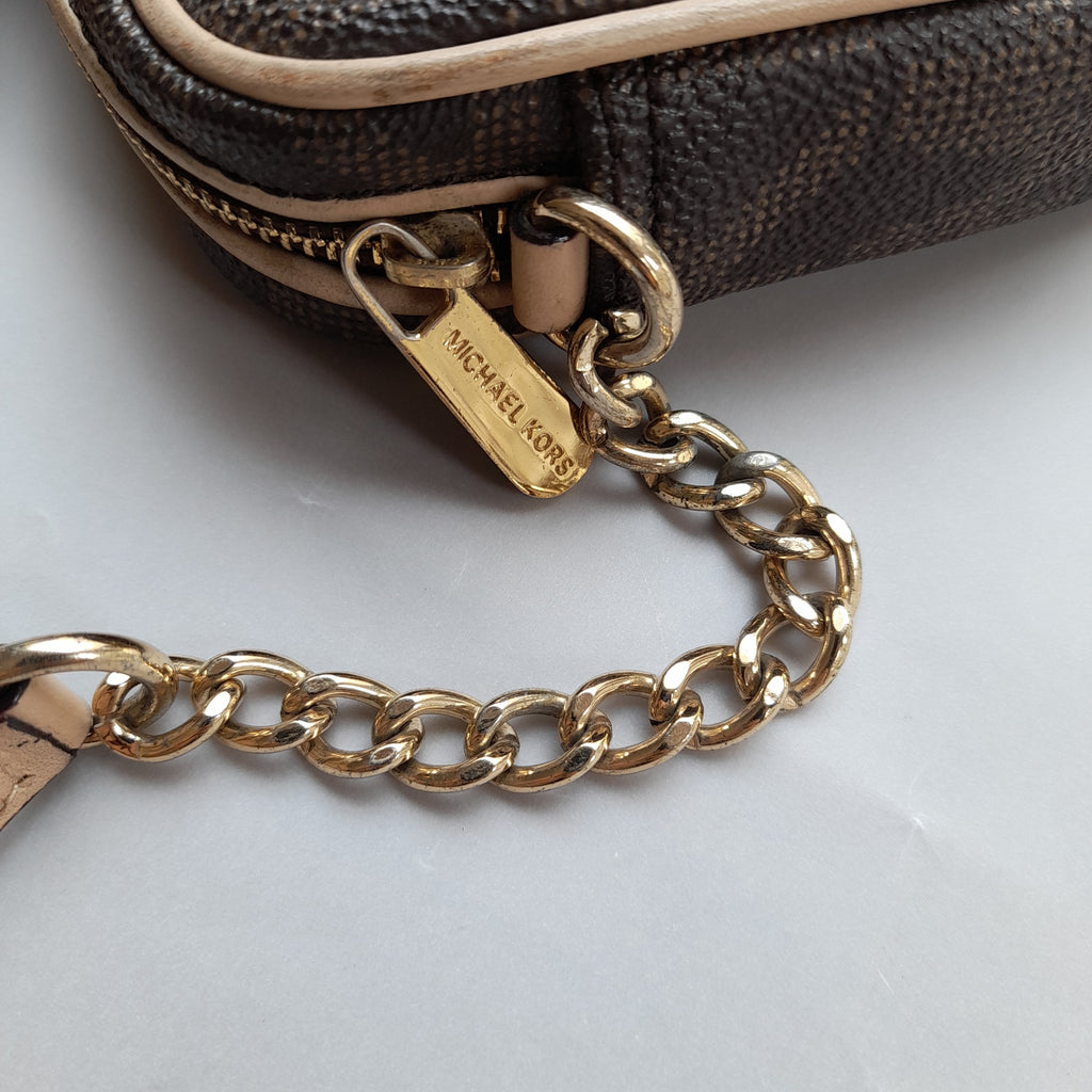 Michael Kors Brown Monogram Mini Crossbody Bag | Pre Loved |