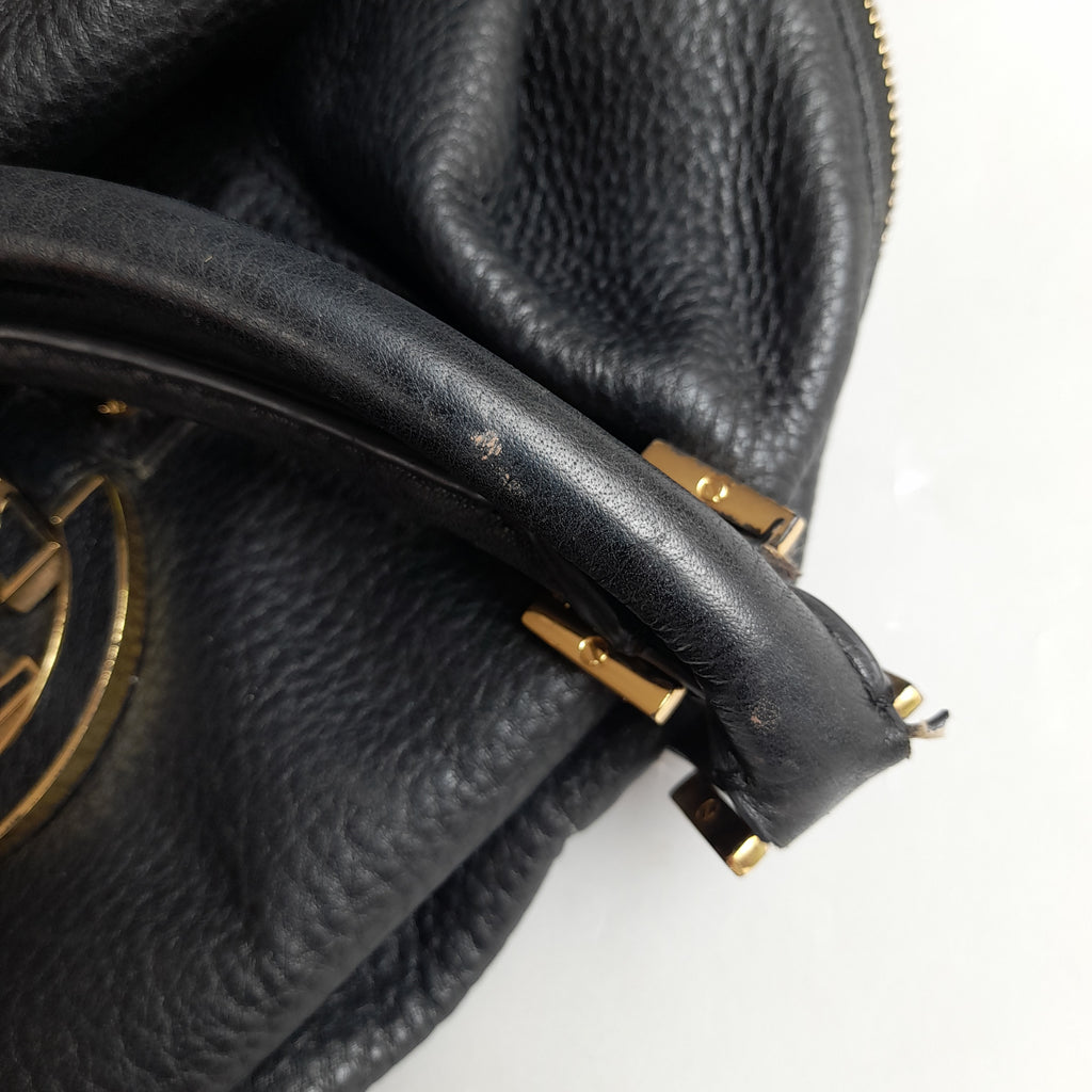 Tory Burch Black Pebbled Leather 'Amanda' Slouchy Satchel | Pre Loved |