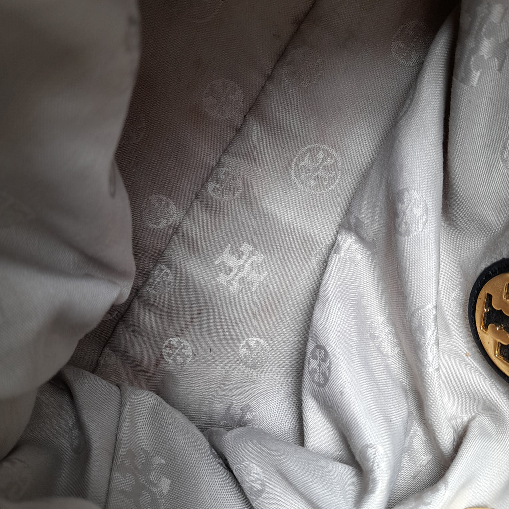 Tory Burch Black Pebbled Leather 'Amanda' Slouchy Satchel | Pre Loved |