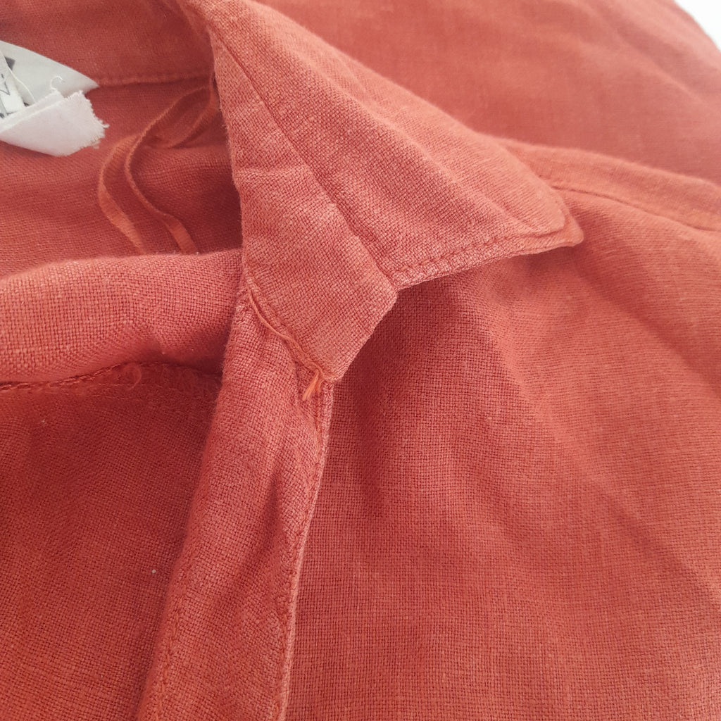ZARA Coral Linen Cropped Collared Shirt | Gently Used |
