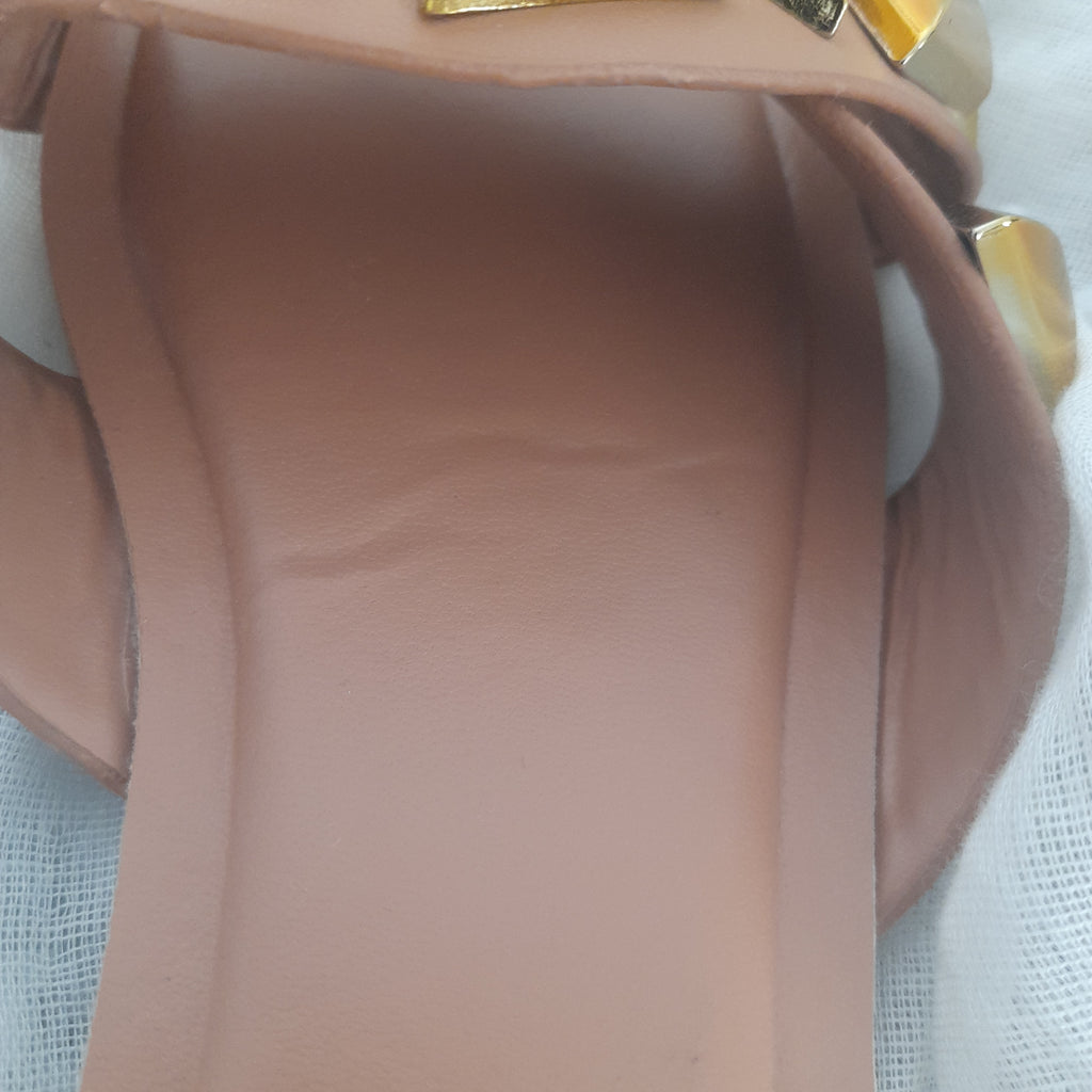 ZARA Brown Gold Stud Slides | Brand New |