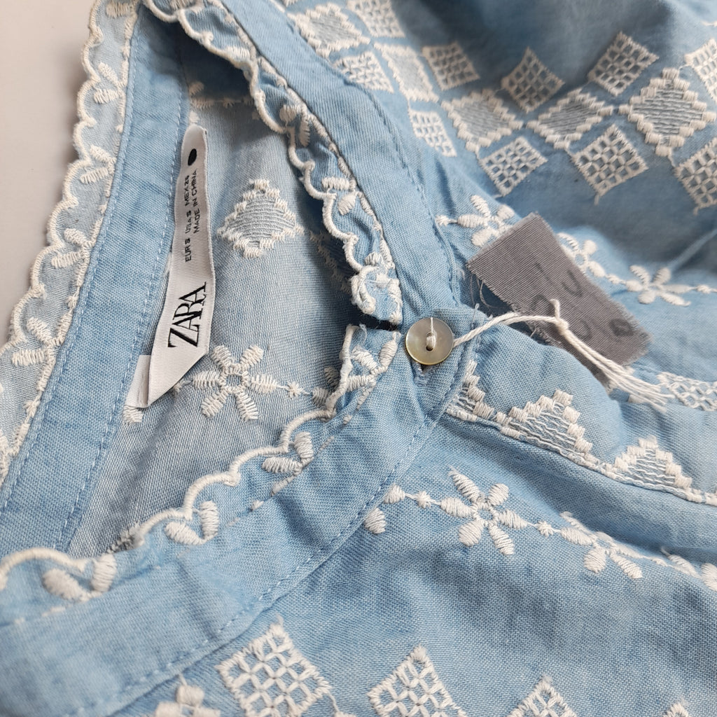 ZARA Blue & White Embroidered Blouse | Gently Used |