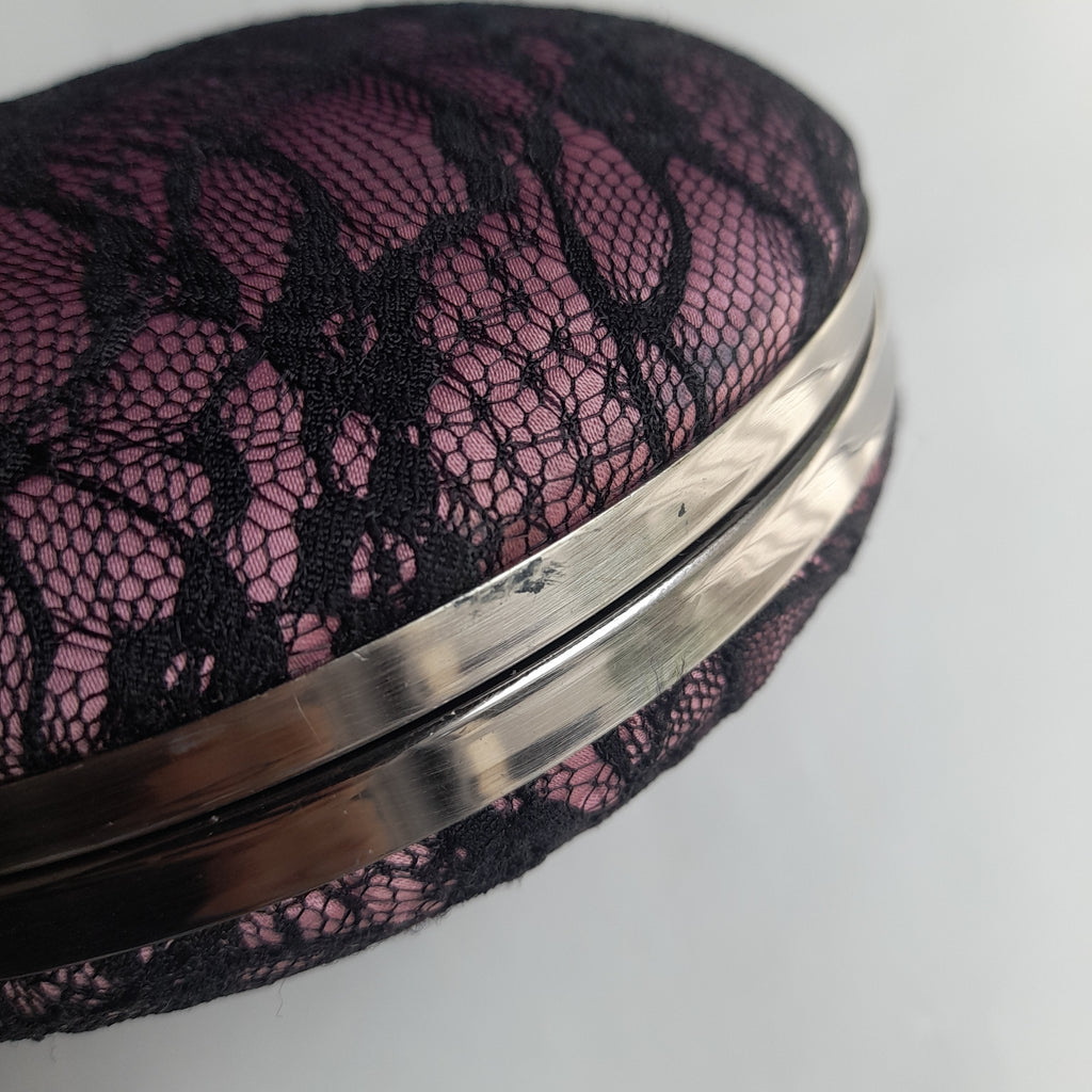 Zuhair Murad For Mango Pink & Black Lace Round Bag | Pre Loved |