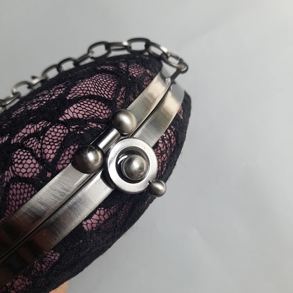 Zuhair Murad For Mango Pink & Black Lace Round Bag | Pre Loved |