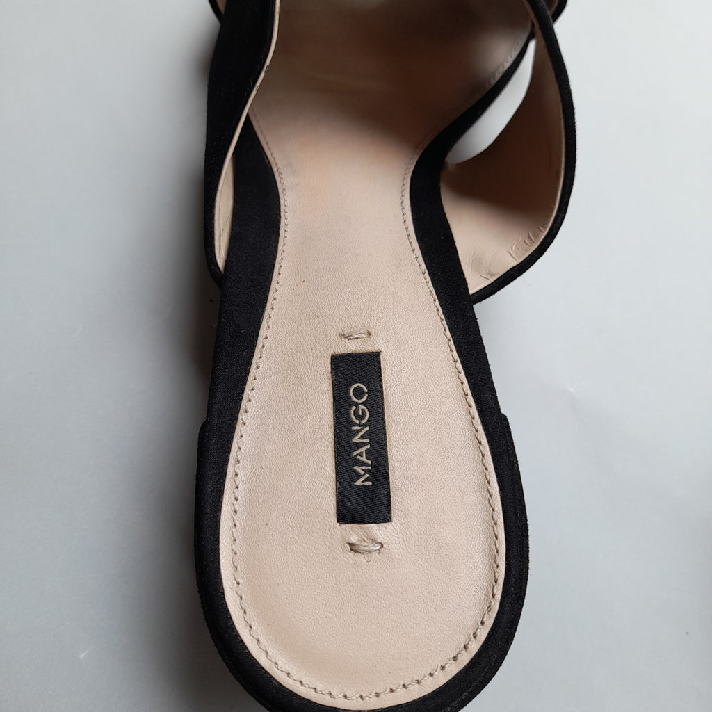 Mango Black Suede Criss-Cross Block Heel Sandals | Pre Loved |