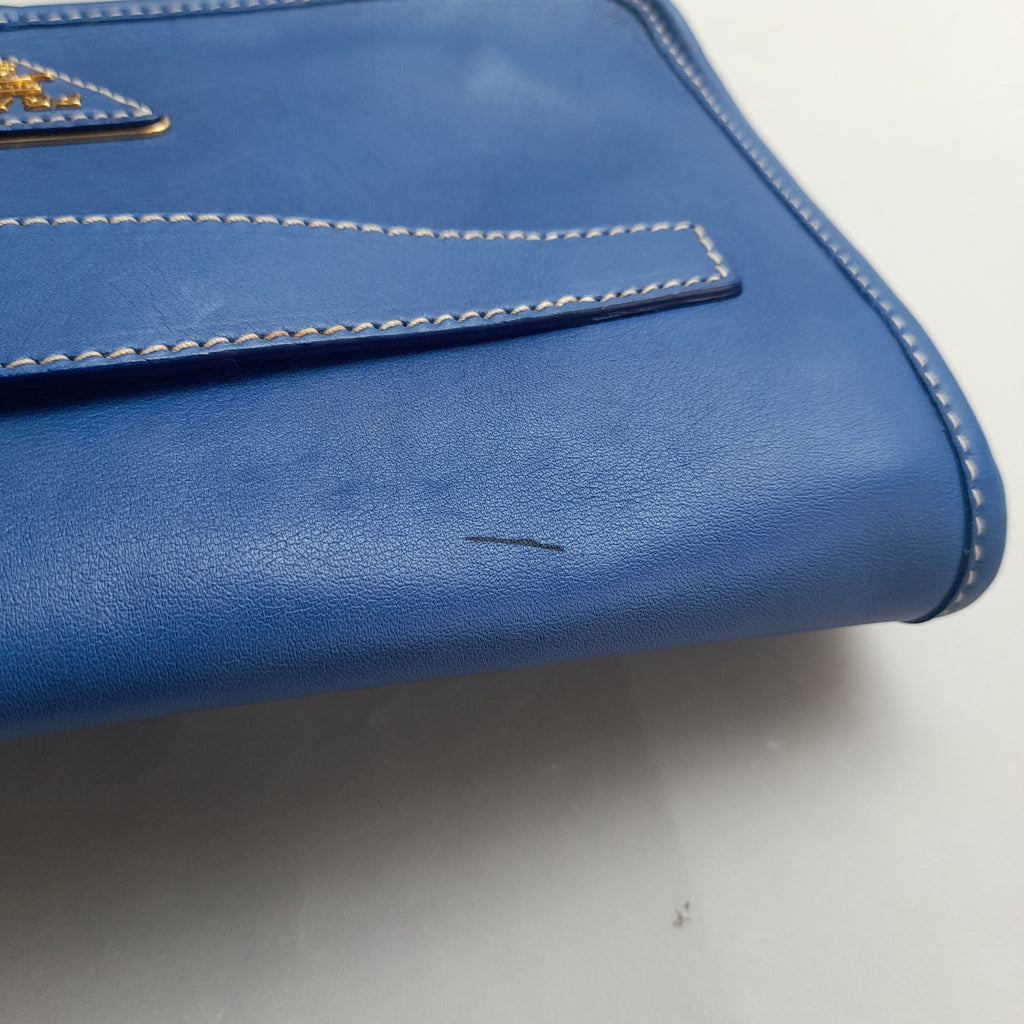 Prada Blue Leather City Clutch Bag | Pre Loved |