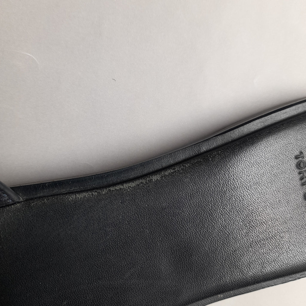 Tory Burch Navy & Cream Leather Logo Slides | Pre Loved |