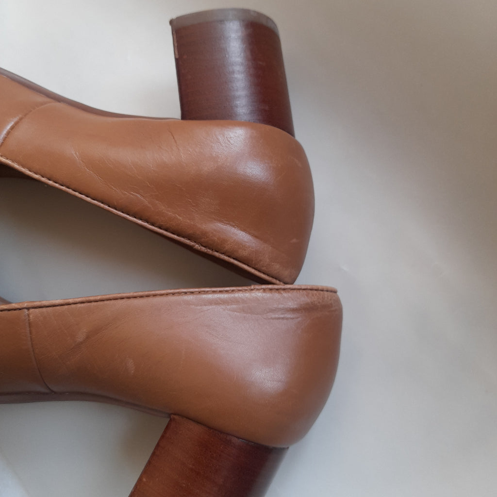 Tory Burch Tan Leather 'Benton 2' Block Heels | Pre Loved |