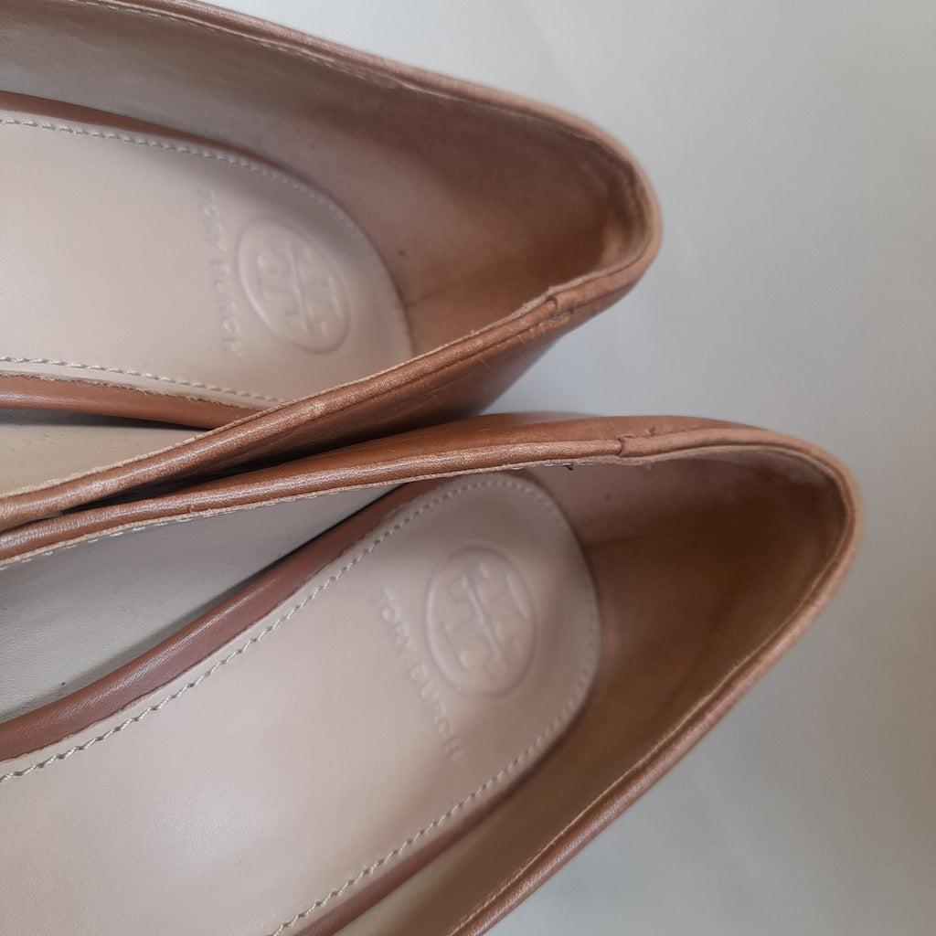 Tory Burch Tan Leather 'Benton 2' Block Heels | Pre Loved |