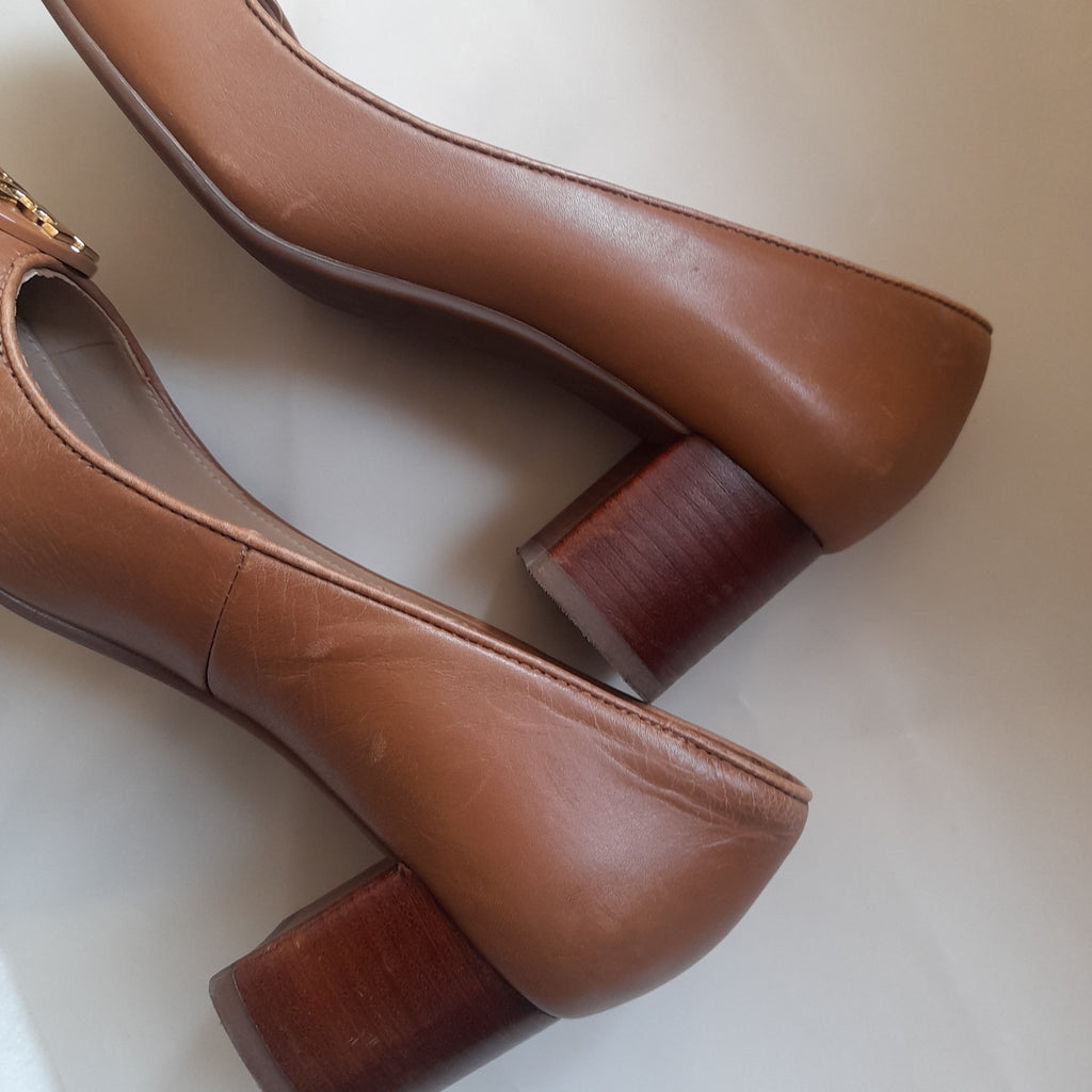 Tory Burch Tan Leather 'Benton 2' Block Heels | Pre Loved |