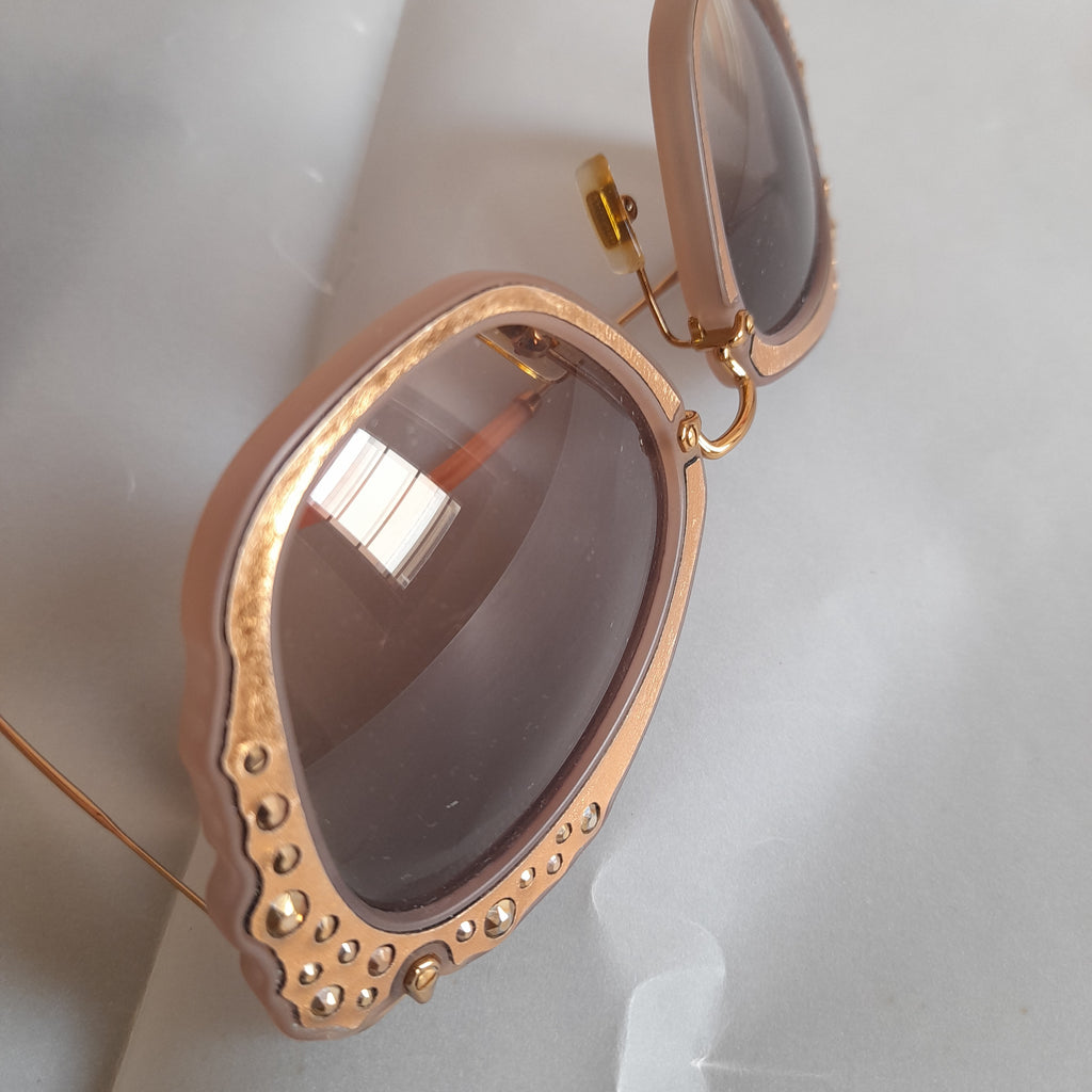 Miu Miu Bronze Metallic Studded Sunglasses | Pre Loved |
