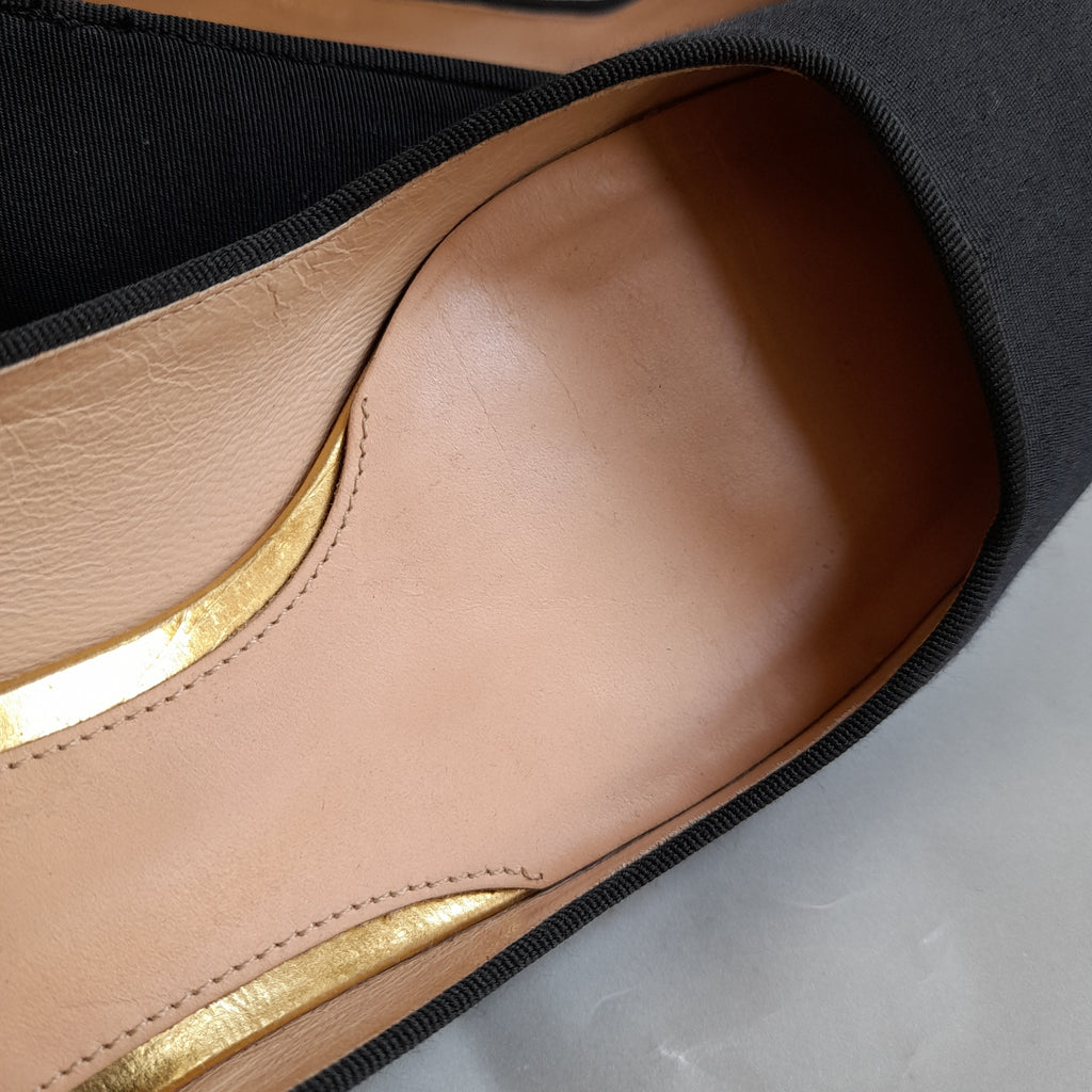 Tory Burch Black Canvas Square-toe Block Heels | Pre Loved |