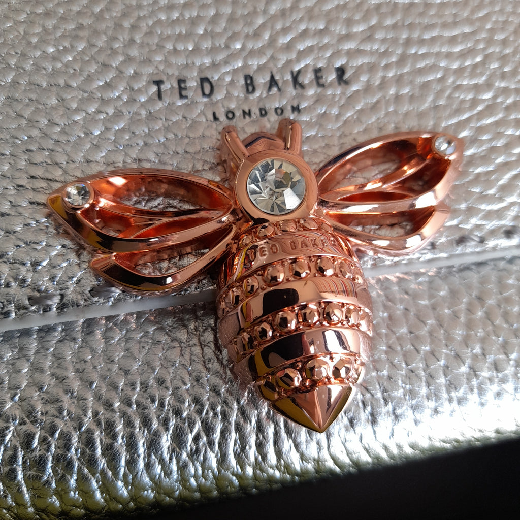 Ted Baker Silver Leather Bee Detail Wallet-On-Chain | Brand New |