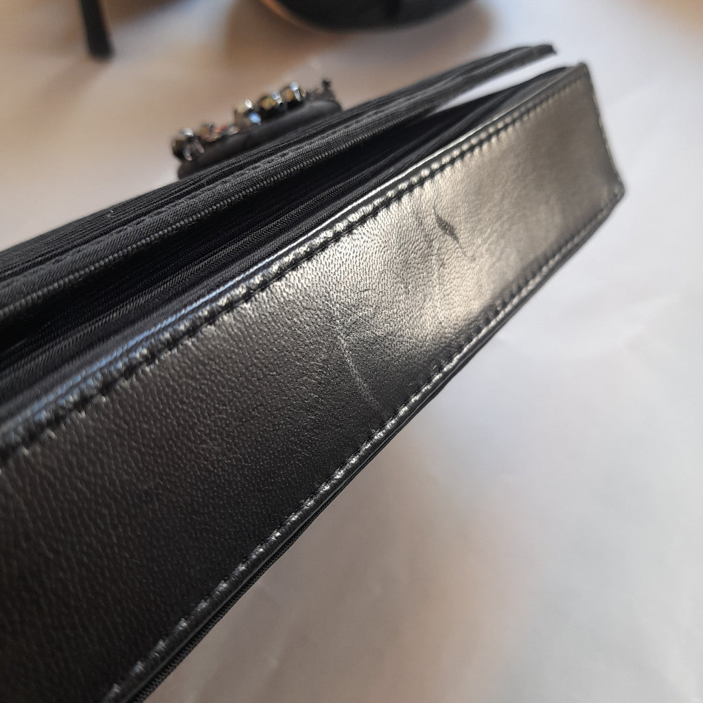 Kurt Geiger Black Pleated with Rhinestones Heels & Clutch Set | Pre Loved |