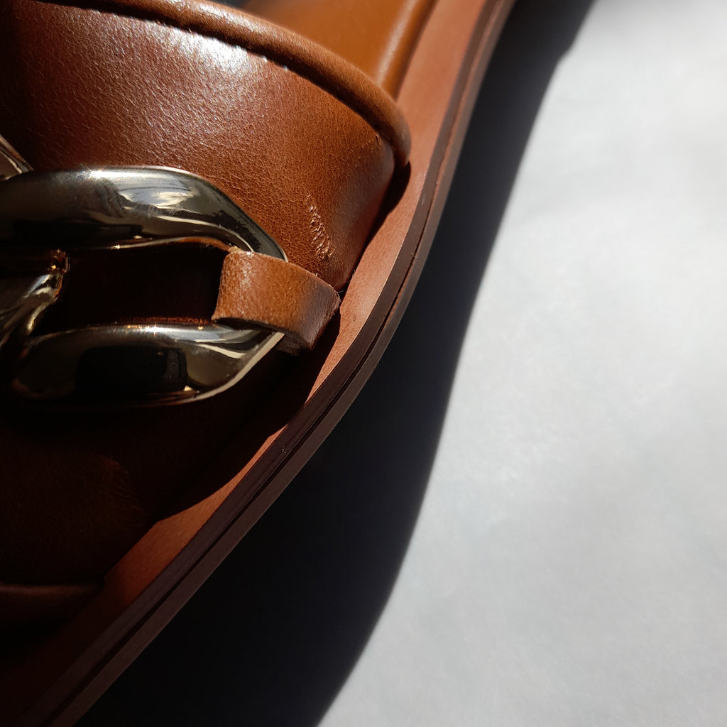 ZARA Tan Gold Chain Slides | Like New |