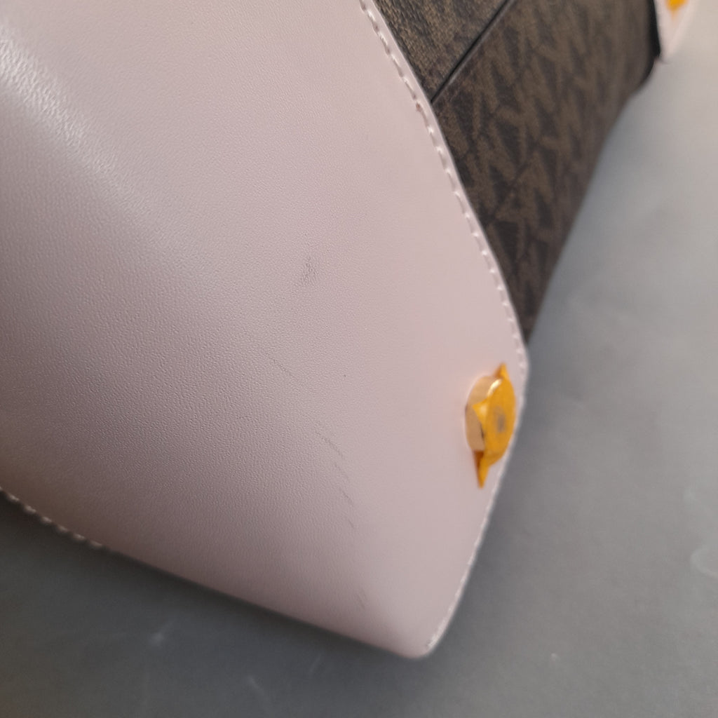 Michael Kors Brown Monogram and Pink Leather Bucket Bag | Like New |