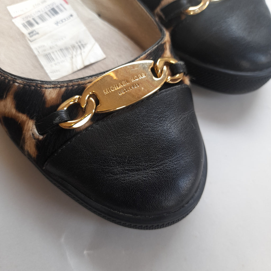 Michael Kors Cheetah Print & Black Leather Ballet Flats | Pre Loved |