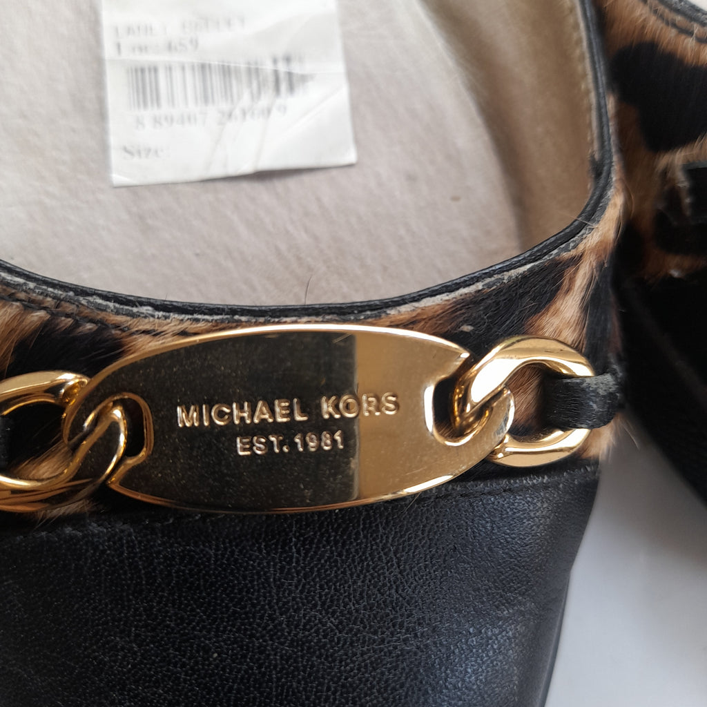 Michael Kors Cheetah Print & Black Leather Ballet Flats | Pre Loved |