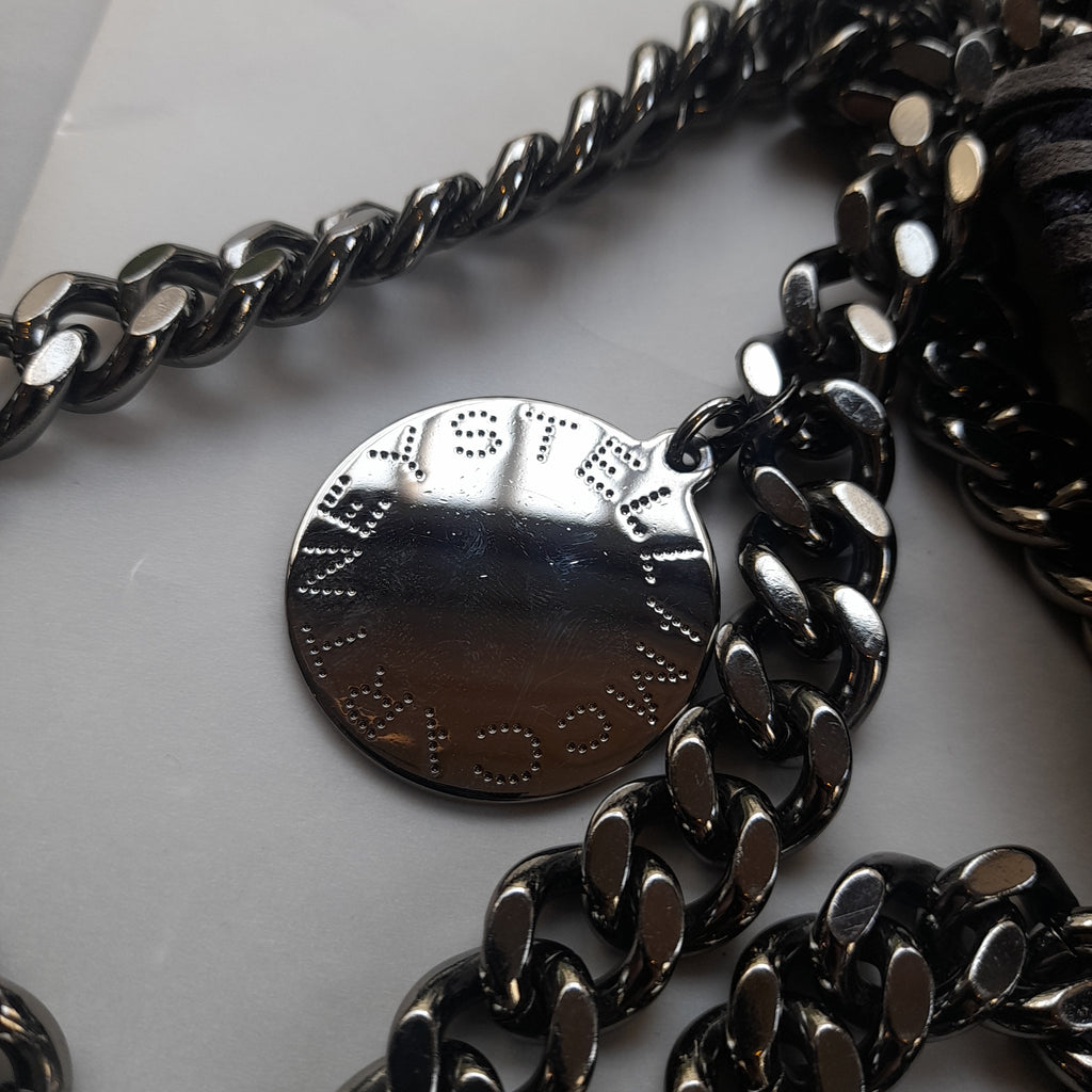 Stella McCartney Navy Blue Metallic 'Falabella' Chamois Fold-over Tote Bag | Gently Used |