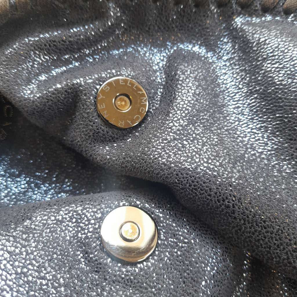 Stella McCartney Navy Blue Metallic 'Falabella' Chamois Fold-over Tote Bag | Gently Used |