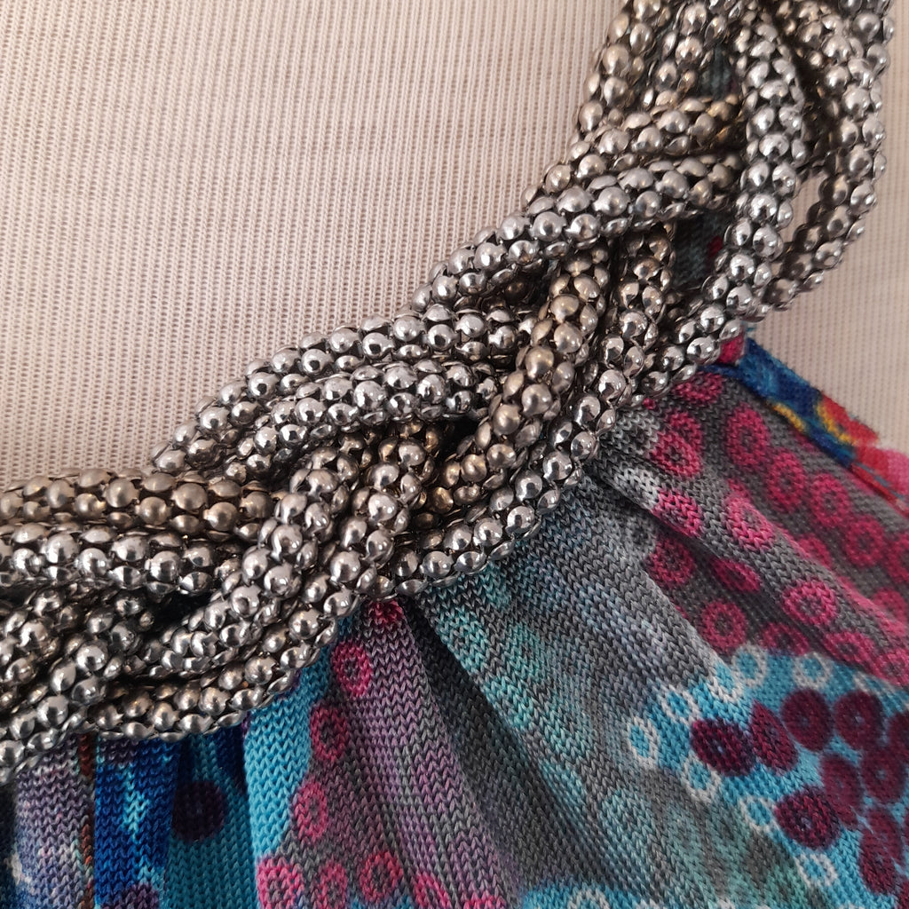 Ranna Gil Blue Printed Beaded Neckline Dress | Gently Used |