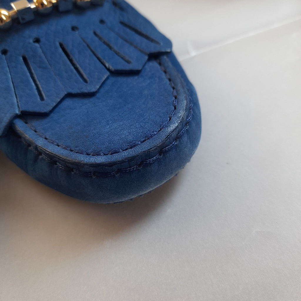 TOD's Blue Leather Fringe Loafers | Gently Used |