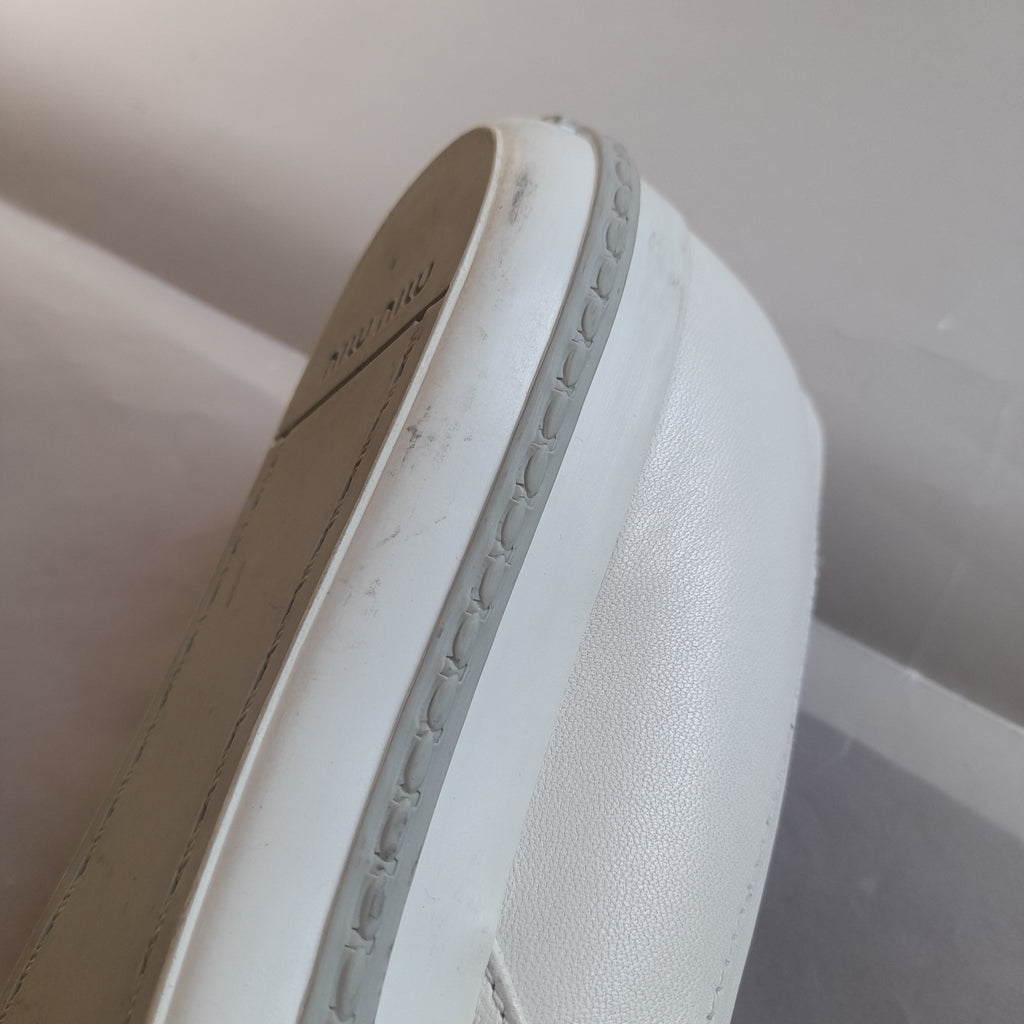 Miu Miu White Leather and Silver Flats | Gently Used |