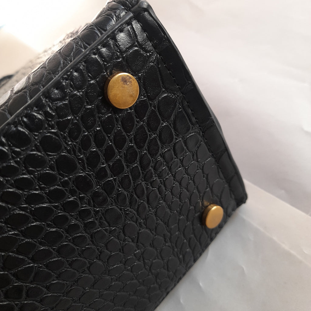 Mango Black Croc Textured Satchel | Gently Used |