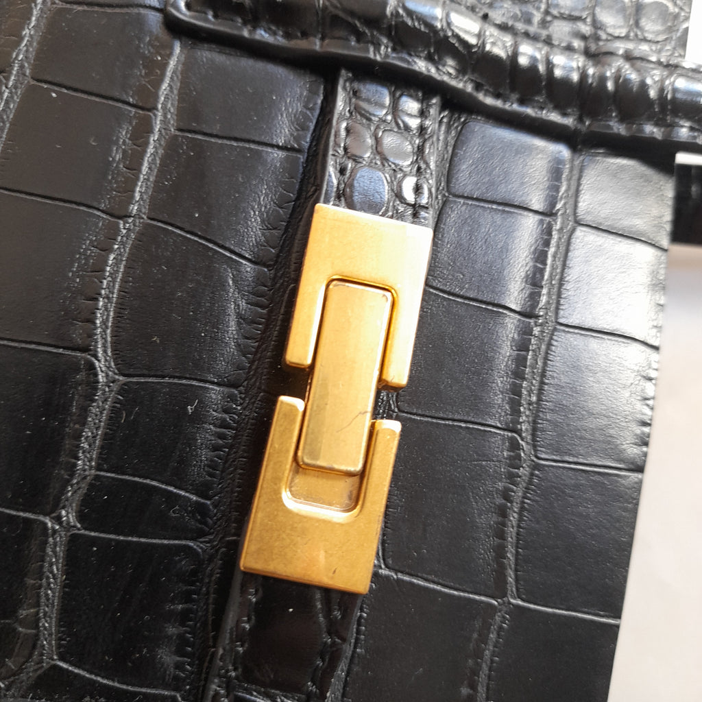 Mango Black Croc Textured Satchel | Gently Used |