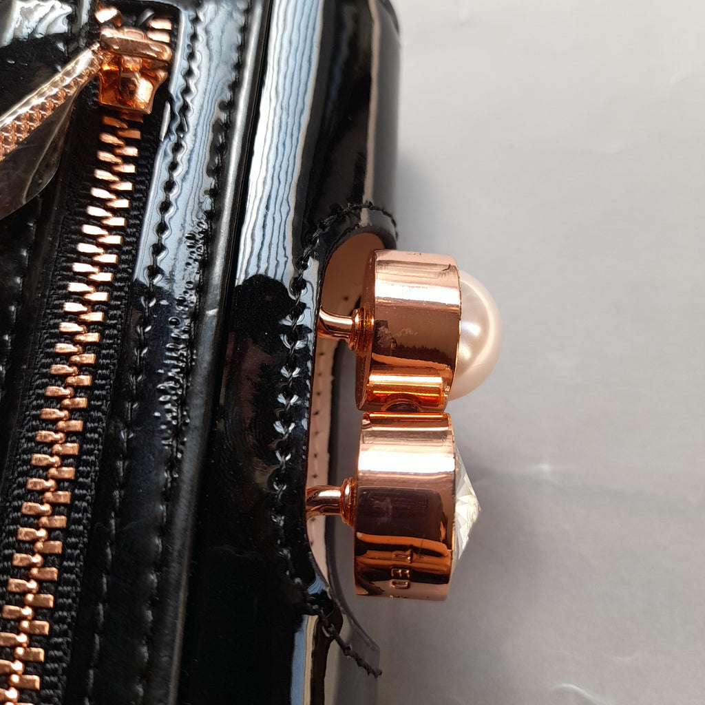 Ted Baker Black Alix Pearl Bobble Patent Small Wallet | Brand New |